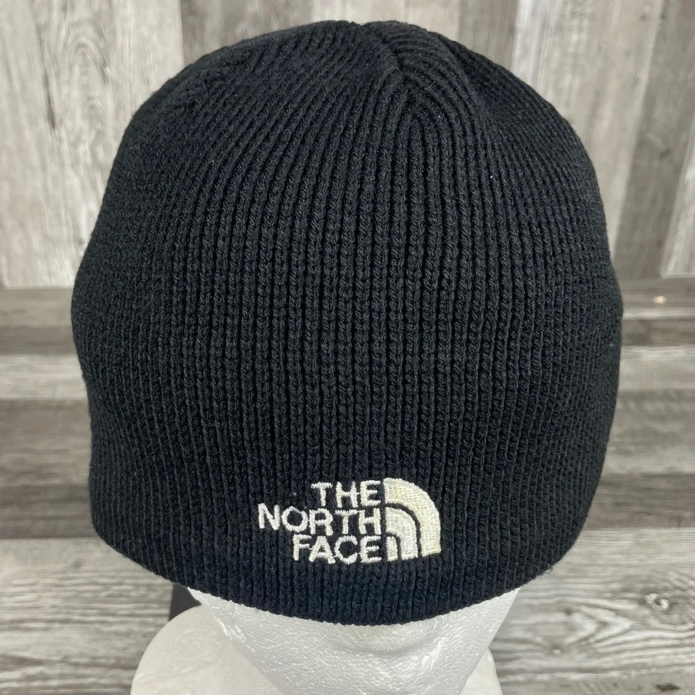 The North Face Black Ribbed Knit Beanie Unisex Winter Hat A335 One Size